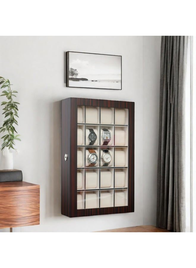 TimelyBuys 20 Piece Ebony Wood Watch Display Wall Hanging Case and Storage Organizer Box and Stand for Oversized Watches - Image 2