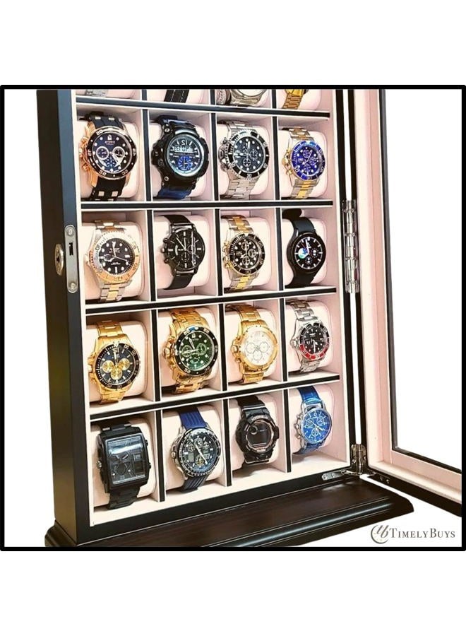 TimelyBuys 20 Piece Ebony Wood Watch Display Wall Hanging Case and Storage Organizer Box and Stand for Oversized Watches - Image 3