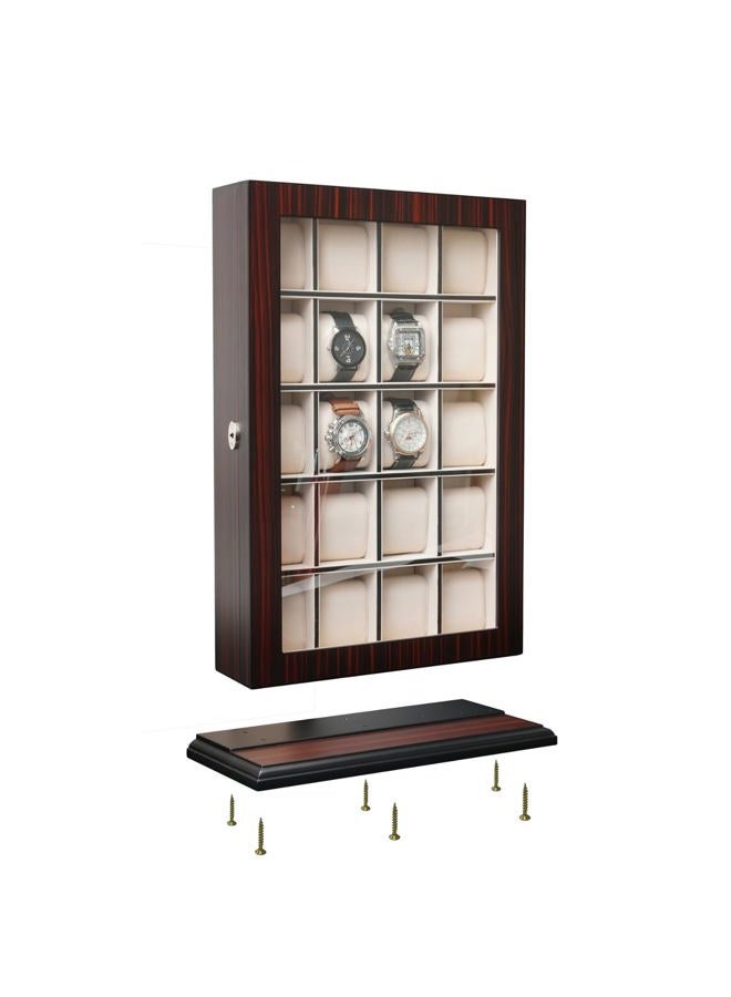 TimelyBuys 20 Piece Ebony Wood Watch Display Wall Hanging Case and Storage Organizer Box and Stand for Oversized Watches - Image 5