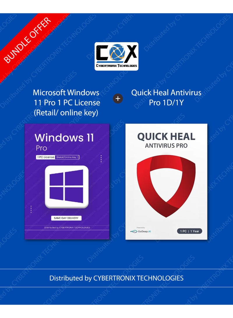 Quick Heal Microsoft Windows 11 Pro| 1 PC License (Retail / Online Key) + Quick Heal Antivirus Pro for 1 Window Device 1 Year | Digital Subscription | SAME DAY DELIVERY - Image 1
