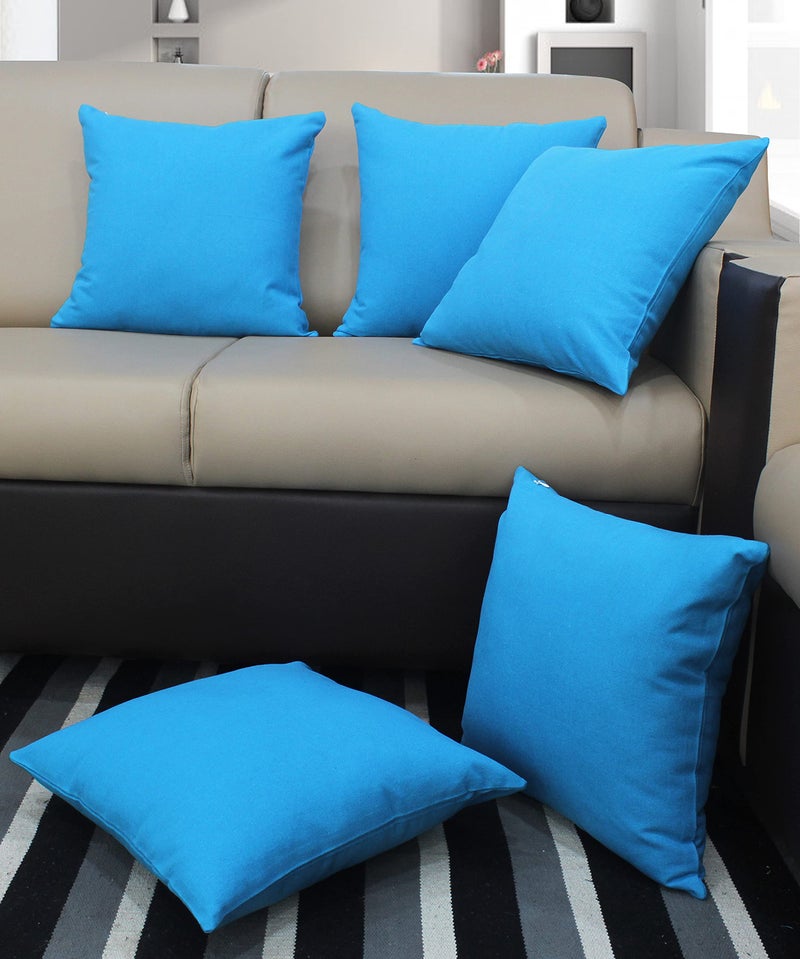 AIRWILL Cotton Plain Turquiose Blue Themed Cushion Covers for Cushions & Pillows (Sky Blue, Pack of 5) - Image 5