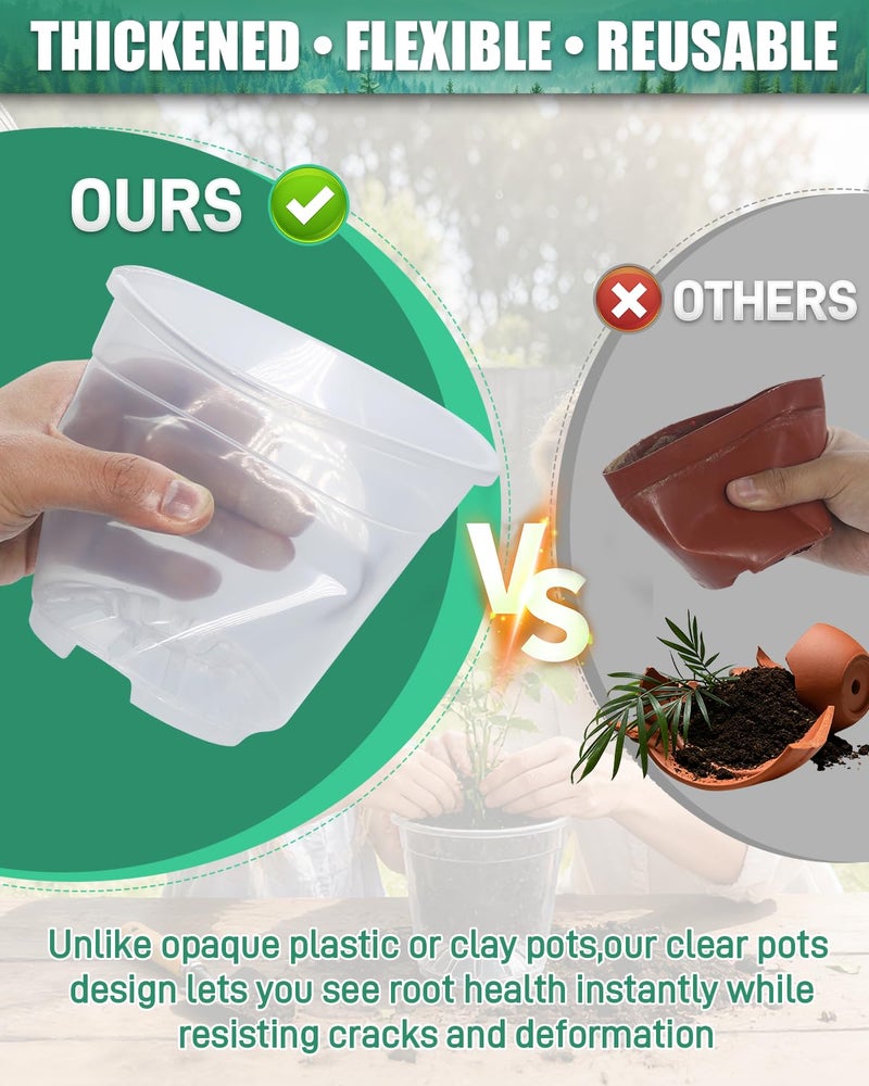 Biotolot 6 Pack Clear Nursery Pots with Drainage 9.5/8/7.5/6.7/5/4.5 Inch Nursery Pots with Saucers Transparent Seedling Pots Including Plant Labels Seed Starting for Indoor Outdoor Home Gardening - Image 4