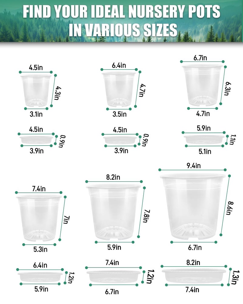 Biotolot 6 Pack Clear Nursery Pots with Drainage 9.5/8/7.5/6.7/5/4.5 Inch Nursery Pots with Saucers Transparent Seedling Pots Including Plant Labels Seed Starting for Indoor Outdoor Home Gardening - Image 2