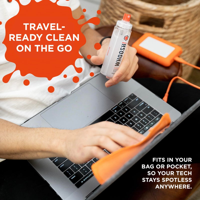 WHOOSH! Screen Shine Duo - Screen Cleaner Spray for iPad, Monitor, Laptop, MacBook - 3.4 oz & 0.3 oz Bottles with 2 Microfiber Cloths - Portable Electronic Cleaning Kit for Travel, Office, and Home - Image 5