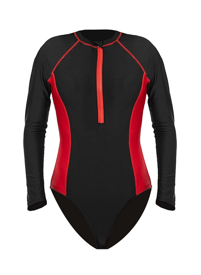 MARGOUN - XXL Size Surf suit for women long sleeve rash guard women's surf suit one piece swimsuit tight front zip top striped swimming shirts wetsuits Red - Image 1
