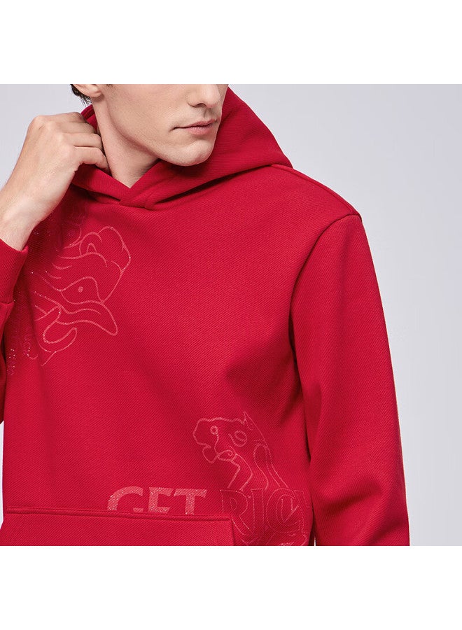 DANCING WOLVES Dance With Wolves Trendy Dragon And Horse Spirit Printed Hooded Sweatshirt Warm Antibacterial Pullover 402 Bright Red 2XL - Image 3