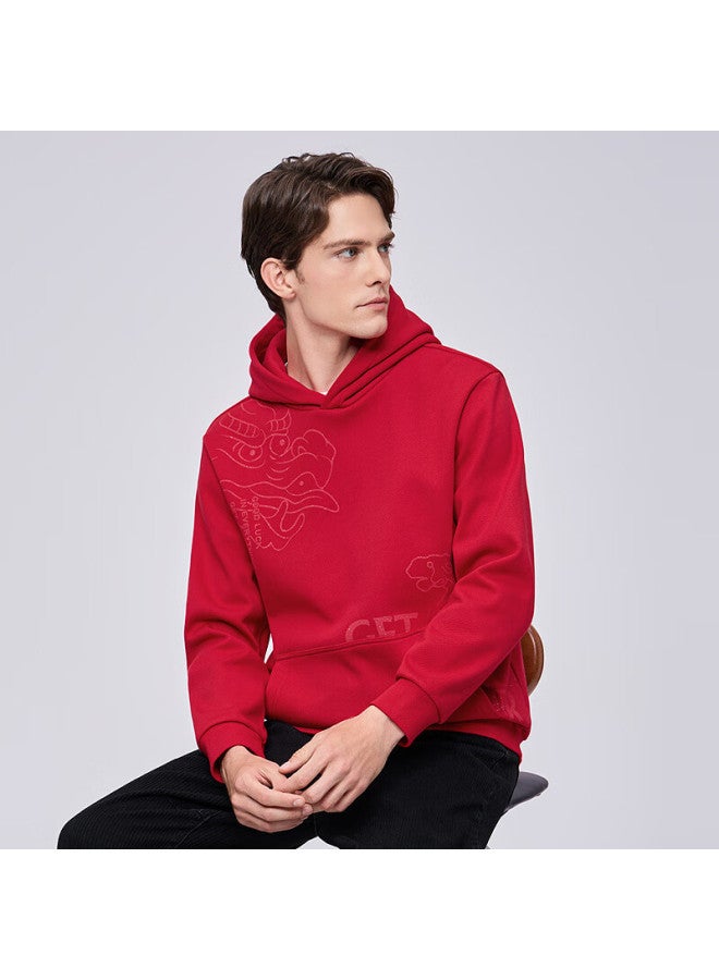 DANCING WOLVES Dance With Wolves Trendy Dragon And Horse Spirit Printed Hooded Sweatshirt Warm Antibacterial Pullover 402 Bright Red 2XL - Image 2
