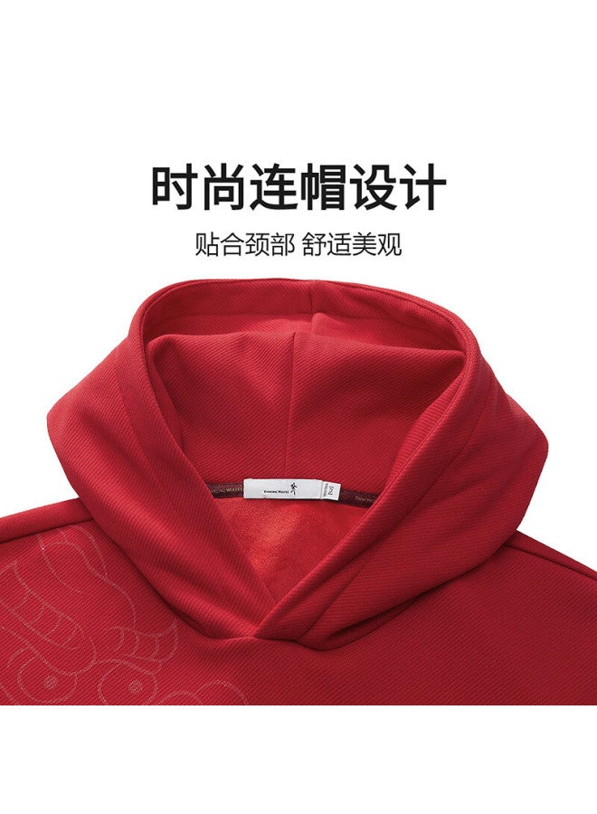 DANCING WOLVES Dance With Wolves Trendy Dragon And Horse Spirit Printed Hooded Sweatshirt Warm Antibacterial Pullover 402 Bright Red 2XL - Image 5