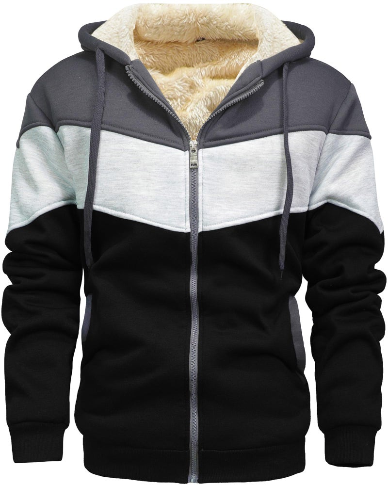 AIELVIN Men's Winter Fleece Thermal Jackets for Men Sherpa Lined Hoodies Warm Thick Jacket Outerwear IronGrey Grey Black(995) XL - Image 1