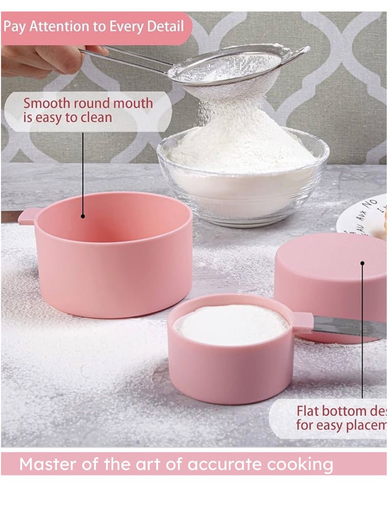Generic FatFlags- 10 Pieces Measuring Cups and Spoons Set, Stackable Stainless-Steel Handle with engraved volumes and Ring Connector. Perfect for both dry and liquid ingredients.(Pink)  - Image 4