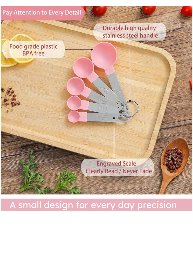 Generic FatFlags- 10 Pieces Measuring Cups and Spoons Set, Stackable Stainless-Steel Handle with engraved volumes and Ring Connector. Perfect for both dry and liquid ingredients.(Pink)  - Image 5