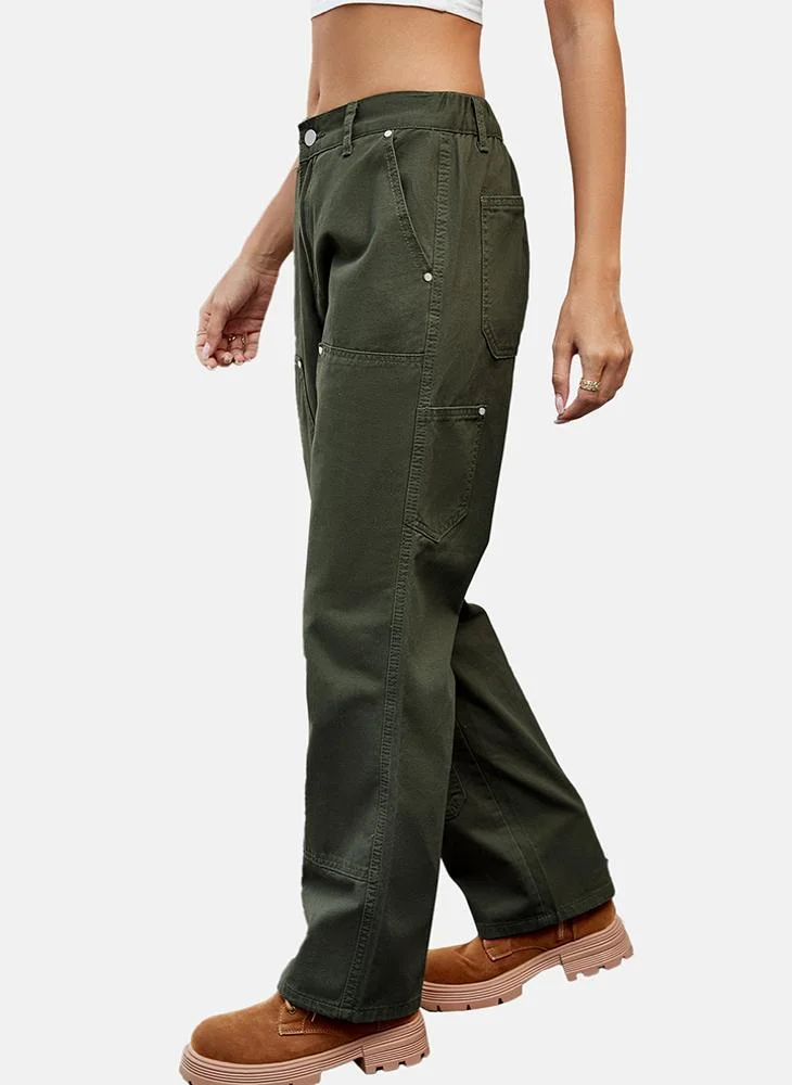 يونيكي Green Regular Fit Mid Rise Ankle Plain Trouser