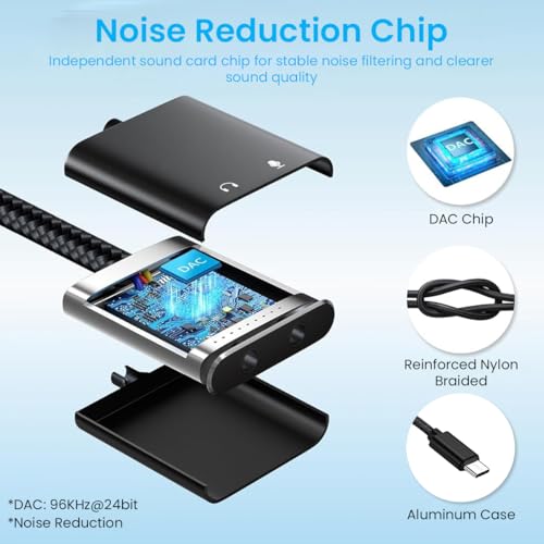 ZEITEL® 2 in 1 Type C Sound Card, USB C to 3.5mm Jack Audio Adapter USB External Stereo Sound Adapter Splitter Converter for Windows and Mac, Linux, Laptop, Compatible with PS4, Headset, Plug & Play - Image 4