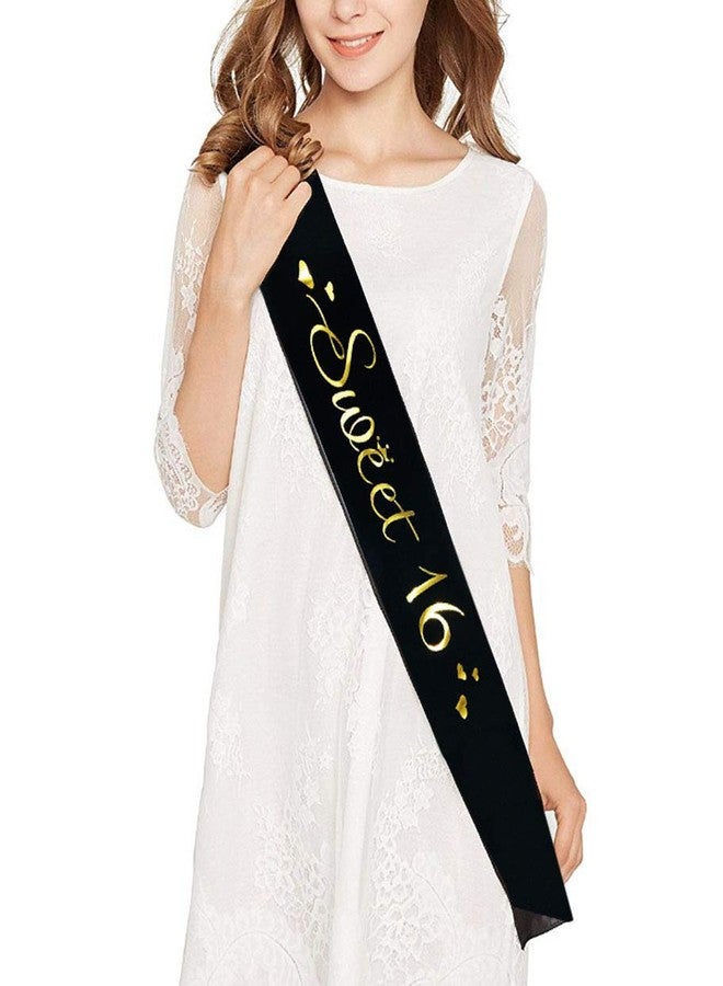 Mayin Gold Tiara and Sash, Black Glitter Satin Sash and Crystal Rhinestone Crown for 16th Birthday Party Supplies and Decorations - Image 5