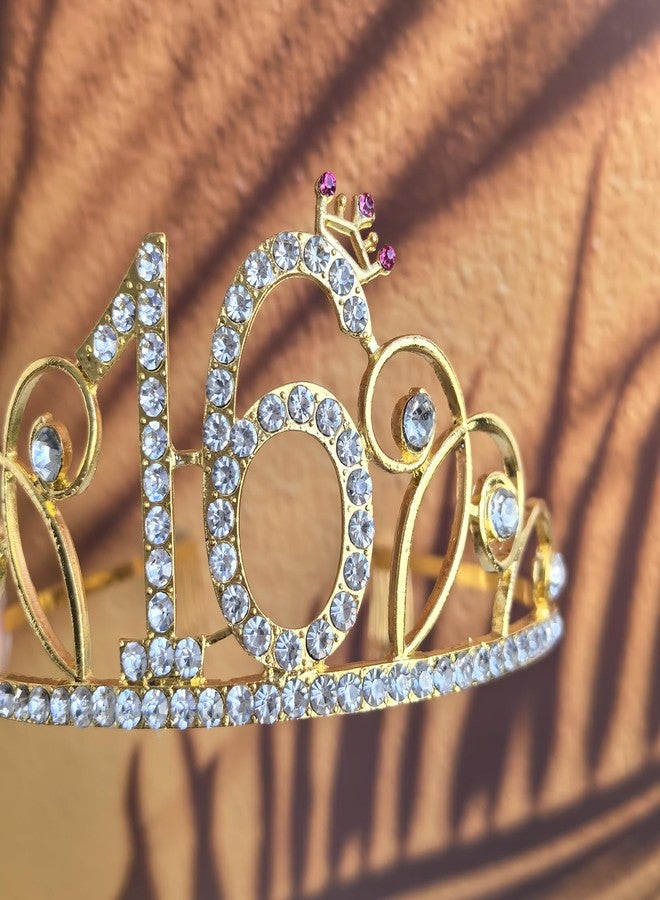 Mayin Gold Tiara and Sash, Black Glitter Satin Sash and Crystal Rhinestone Crown for 16th Birthday Party Supplies and Decorations - Image 3