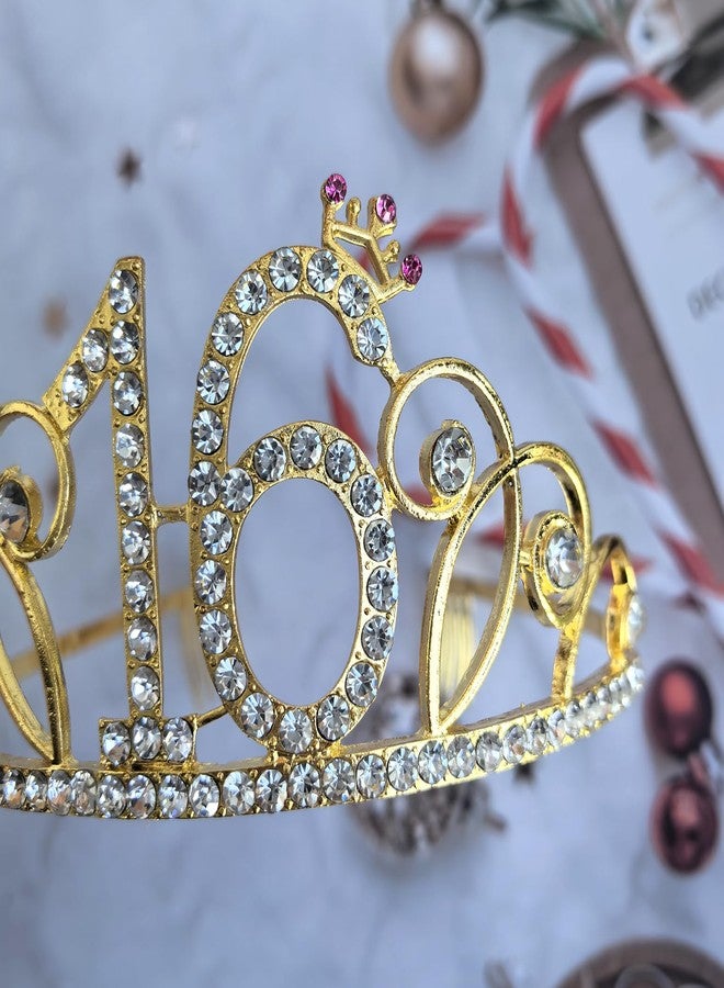 Mayin Gold Tiara and Sash, Black Glitter Satin Sash and Crystal Rhinestone Crown for 16th Birthday Party Supplies and Decorations - Image 4