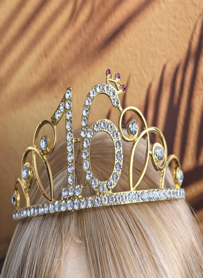 Mayin Gold Tiara and Sash, Black Glitter Satin Sash and Crystal Rhinestone Crown for 16th Birthday Party Supplies and Decorations - Image 2