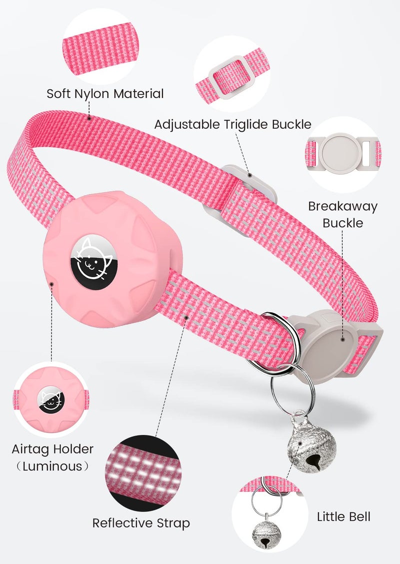 Hoeraonr Apple AirTag Cat Collar, GPS Tracker Kitten Collar with Reflective Breakaway Holder and Bell, Lightweight for Cats & Kittens (Pink) - Image 3