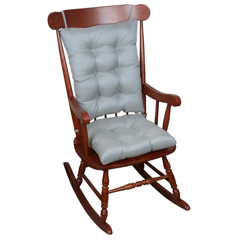 Klear Vu Omega NonSlip Rocking Chair Cushion Assembled in USA Thick Tufted Design Includes Seat Pad  Back Pillow with Ties 17x17 Inches 2Piece Set Solid Gray 2 Count