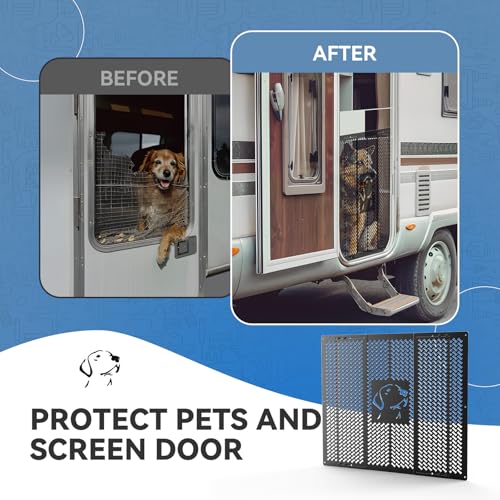 CAMPER MATTERS RV Screen Door GrilleDog Friends Design Aluminium Alloy Material Protects Screen Door from Damage Adjustable Width Ranging from 21 295 for Entry Screen Door Grille on RV Trailer - Image 3