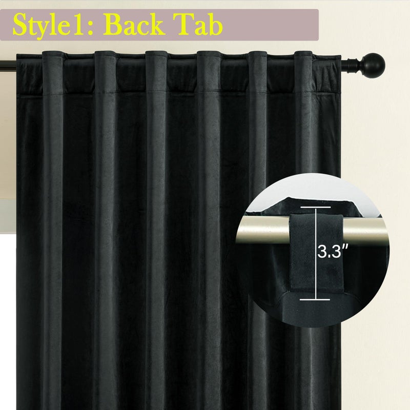 Timeper Black Velvet Curtains 108 Inches Long  Thermal Insulated Blackout Velvet Curtains  Back Tab Design Thick Luxury Curtains For Dining  Living Room  W52 X L108  2 Panels - Image 2