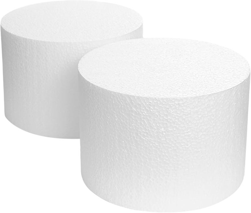 JOBVERT 2 Pack Foam Cake Dummies, 6x4 Inch White Dummy Cakes Styrofoam Sets, Fake Cake Dummy Cake for Wedding Cake Supplies Decorating Birthday Wedding Display - Image 1