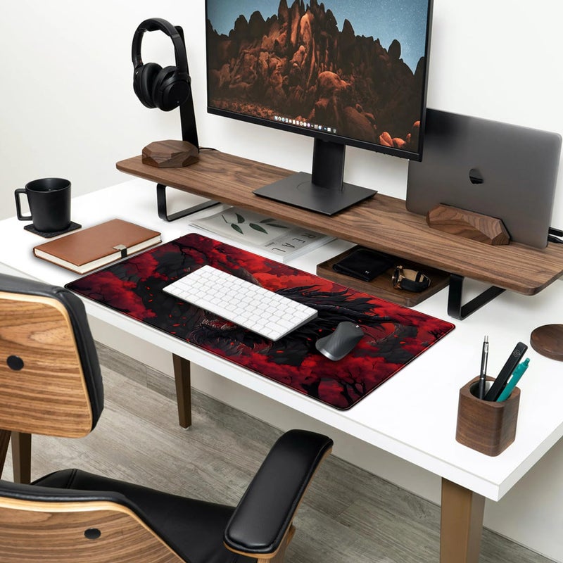 Mechanical Cattle Huge Dragon Large Mouse Pad - Red and Black Mousepad, Big Full Keyboard and Mouse Pad with Stitched Edges, Anti-Slip, Funny Desk Pad, 31.5 X 15.8 in. - Image 3