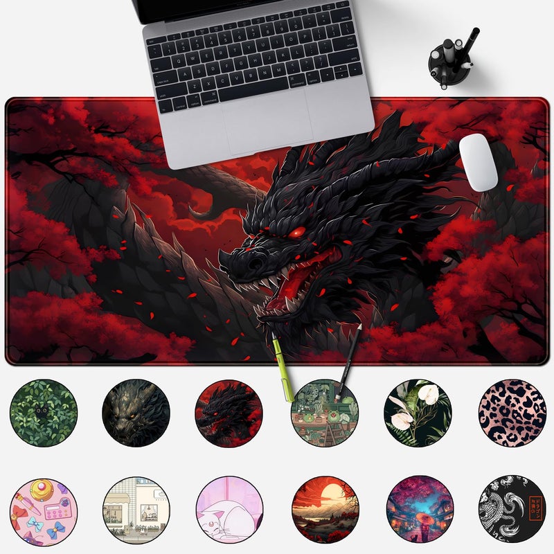 Mechanical Cattle Huge Dragon Large Mouse Pad - Red and Black Mousepad, Big Full Keyboard and Mouse Pad with Stitched Edges, Anti-Slip, Funny Desk Pad, 31.5 X 15.8 in. - Image 2