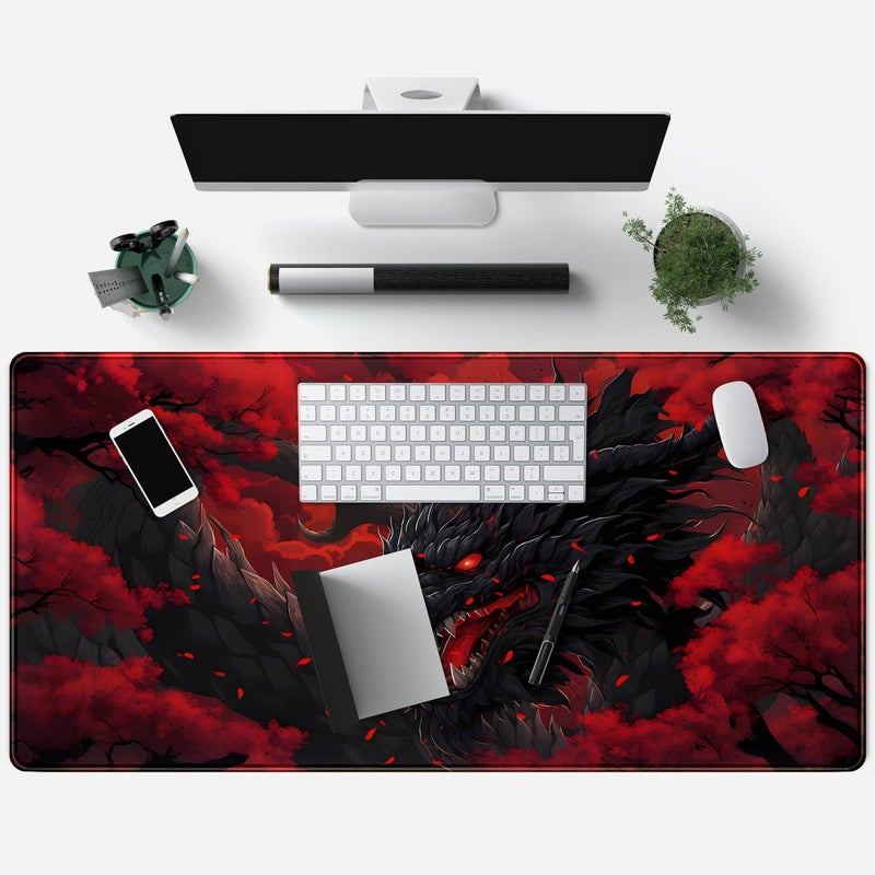 Mechanical Cattle Huge Dragon Large Mouse Pad - Red and Black Mousepad, Big Full Keyboard and Mouse Pad with Stitched Edges, Anti-Slip, Funny Desk Pad, 31.5 X 15.8 in. - Image 4