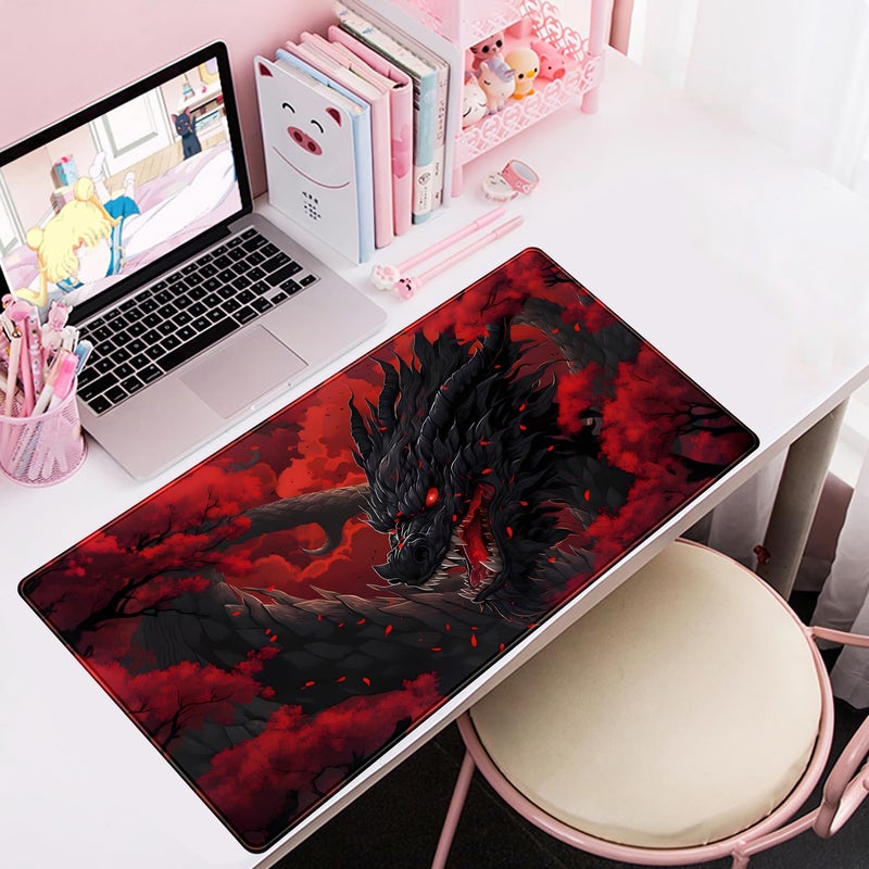 Mechanical Cattle Huge Dragon Large Mouse Pad - Red and Black Mousepad, Big Full Keyboard and Mouse Pad with Stitched Edges, Anti-Slip, Funny Desk Pad, 31.5 X 15.8 in. - Image 5
