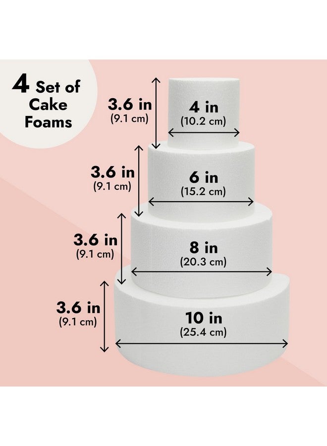 Bright Creations Foam Cake Dummies for Decorating, Display, 4 Tiers of 4" 6" 8" 10" Dummy Wedding Cake Rounds (14.4 Inches Tall) - Image 4