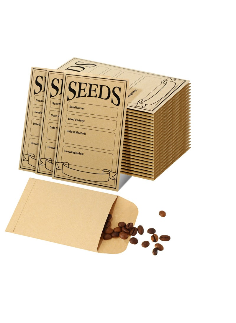 SYOSI KB9101	100 Pcs Seed Envelopes Resealable Seed Envelope Seed Packets 3.15 x 4.72 Inch Seed Saving Envelopes with Secure Tiny Envelopes, Seal Envelopes for Collection of Vegetable Seeds (Brown)  - Image 1