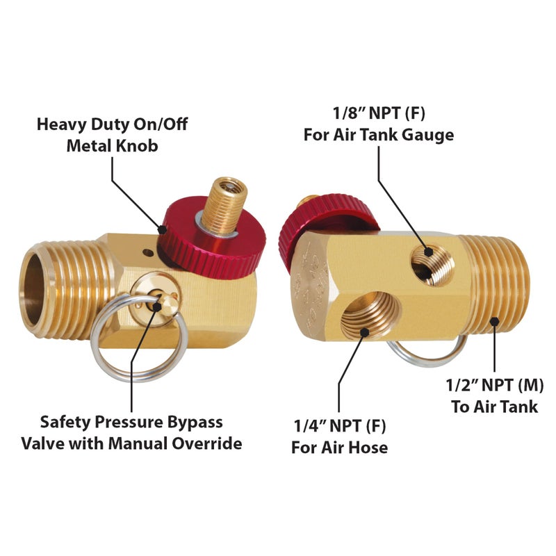 Performance Tool W10056 Air Tank Manifold With Fill Port , Ball Valve, & Relief Bypass , Gold - Image 2