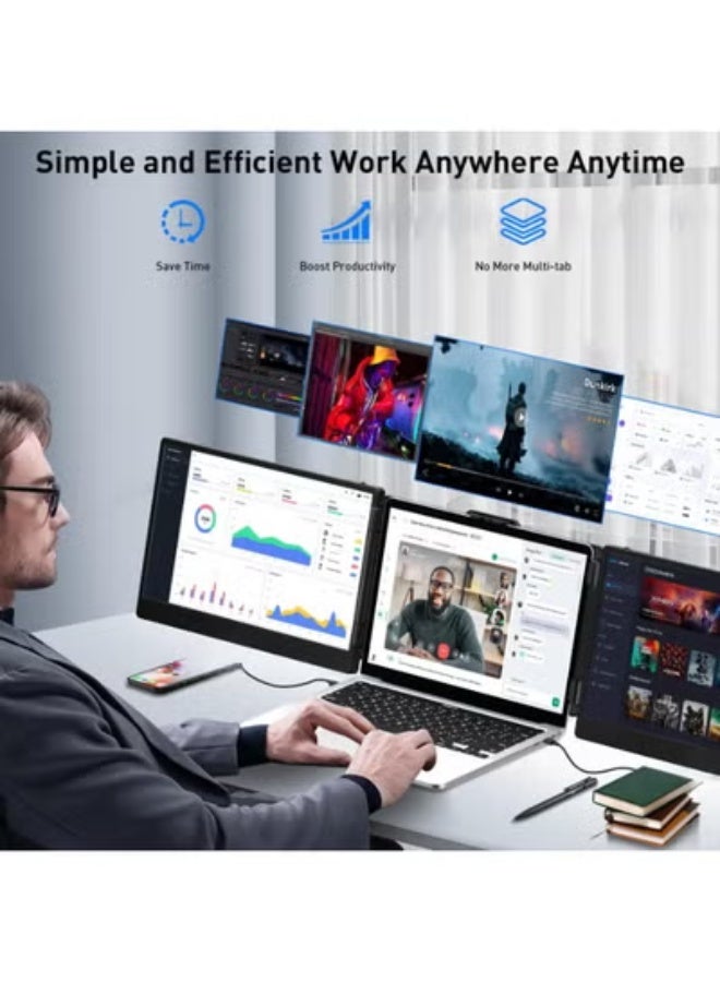 14" Triple Portable Monitor – Easy Plug & Play Laptop Screen Extender, FHD 1080p for 13-17" Laptops - Image 3