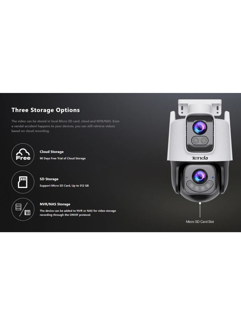 Tenda - TENDA CH9 6 MP Dual-Lens Linkage 360° Security Camera Outdoor with 30m Color Night Vision, PTZ CCTV WiFi 6 Camera with 2-way Audio, AI Human Detection& Alarm, APP Control, IP66 Weatherproof, Works with Alexa - Image 1
