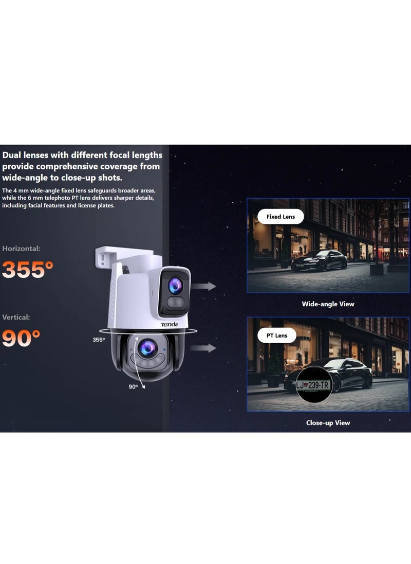 Tenda - TENDA CH9 6 MP Dual-Lens Linkage 360° Security Camera Outdoor with 30m Color Night Vision, PTZ CCTV WiFi 6 Camera with 2-way Audio, AI Human Detection& Alarm, APP Control, IP66 Weatherproof, Works with Alexa - Image 1