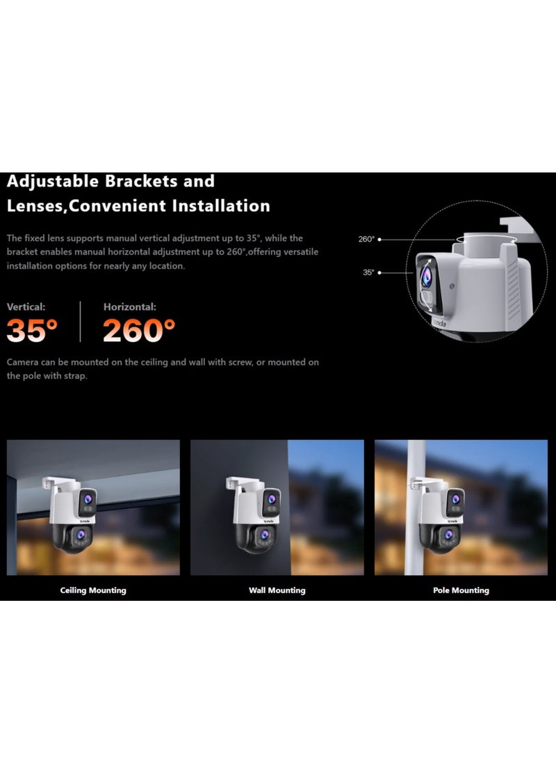 Tenda - TENDA CH9 6 MP Dual-Lens Linkage 360° Security Camera Outdoor with 30m Color Night Vision, PTZ CCTV WiFi 6 Camera with 2-way Audio, AI Human Detection& Alarm, APP Control, IP66 Weatherproof, Works with Alexa - Image 1