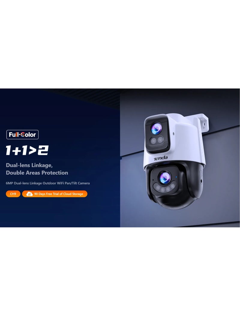 Tenda - TENDA CH9 6 MP Dual-Lens Linkage 360° Security Camera Outdoor with 30m Color Night Vision, PTZ CCTV WiFi 6 Camera with 2-way Audio, AI Human Detection& Alarm, APP Control, IP66 Weatherproof, Works with Alexa - Image 1