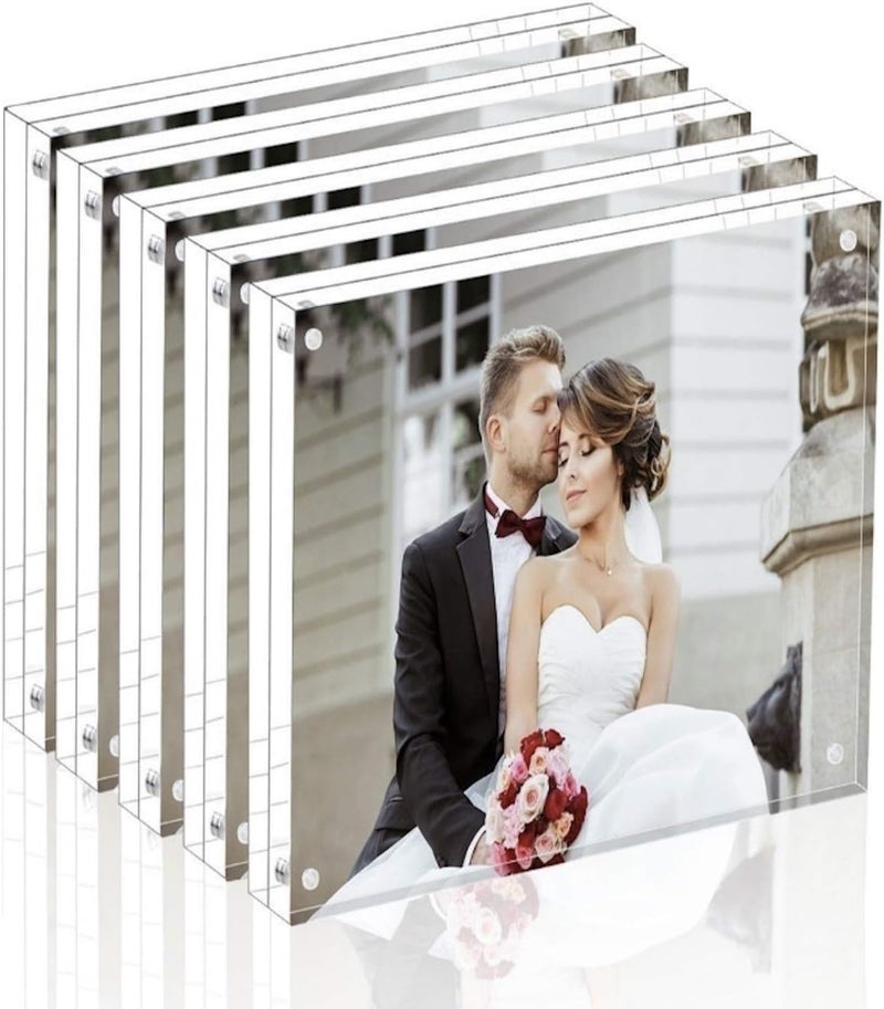Magicool Premium Acrylic Photo Frame- Magnet Photo Frame -Double Sied Thick Desktop Frames (4x4 5 pack) - Image 1