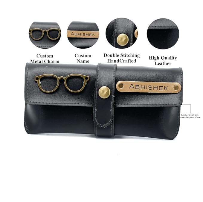 Geocell Personalised Name & Charm Leather Sunglass Case Cover for Men & Women | Hard Case Eyewear Cover - Image 3