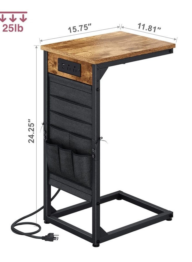 NEFROM C-Shaped End Table with Charging Station, Small Couch Side Table with Storage Bag, Sofa Table for Living Room, Bedroom, Bedside ET-BR-1 - Image 3