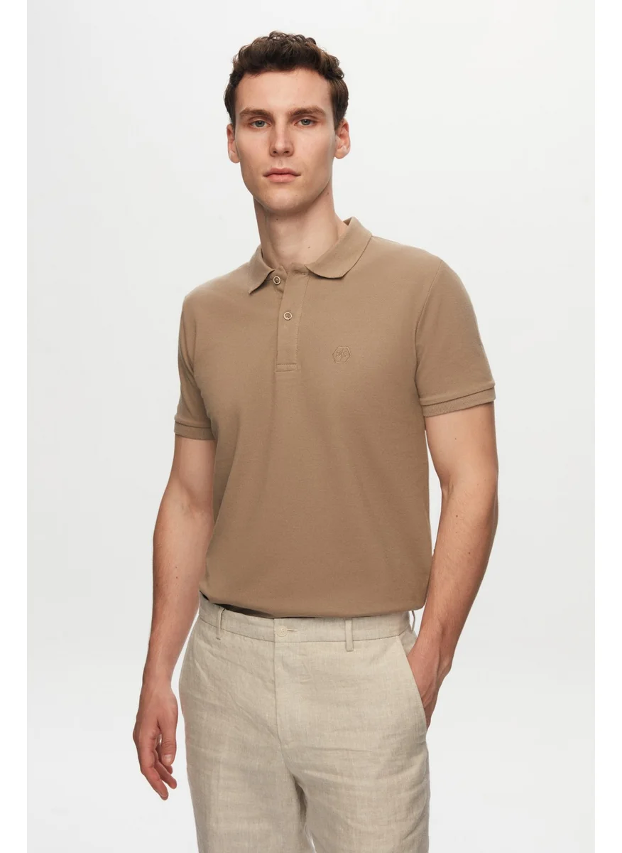 دي أس دامات Regular Fit Mink Pique Textured 100% Cotton Non-Curl Polo Collar Embroidered T-Shirt 4HC14ORT51000