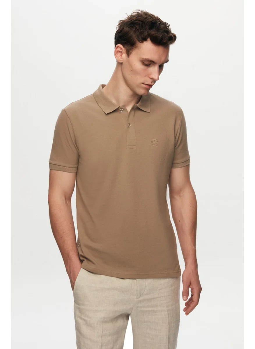 دي أس دامات Regular Fit Mink Pique Textured 100% Cotton Non-Curl Polo Collar Embroidered T-Shirt 4HC14ORT51000