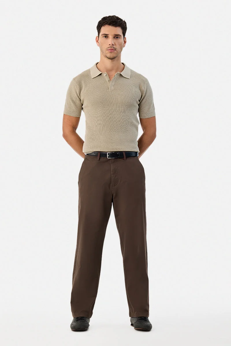 SNITCH Brown Solid Wide Leg Casual Chinos