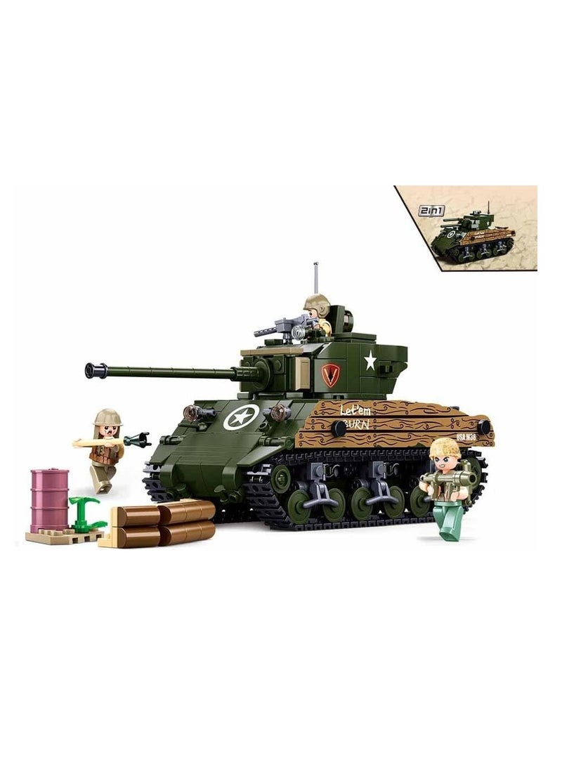 Sluban Sluban - WWII Army Pacific Sherman M4A3 Battle Tank Bricks Set 715 Pieces - M38-B1110 - Image 2