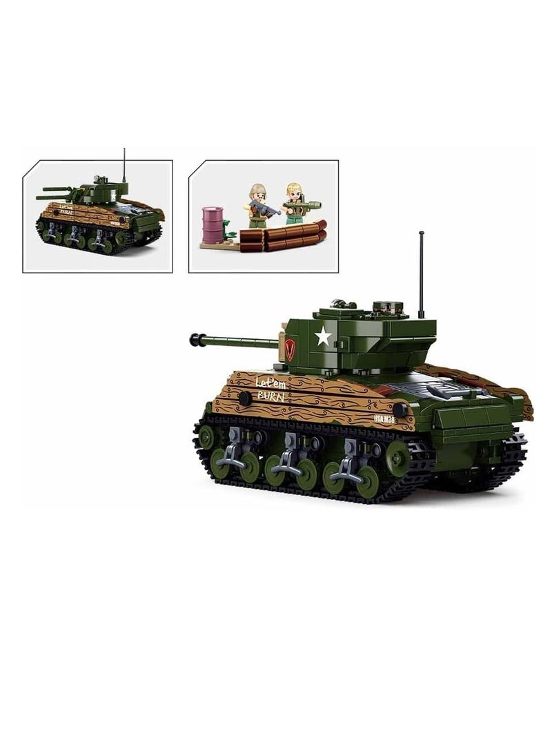 Sluban Sluban - WWII Army Pacific Sherman M4A3 Battle Tank Bricks Set 715 Pieces - M38-B1110 - Image 3