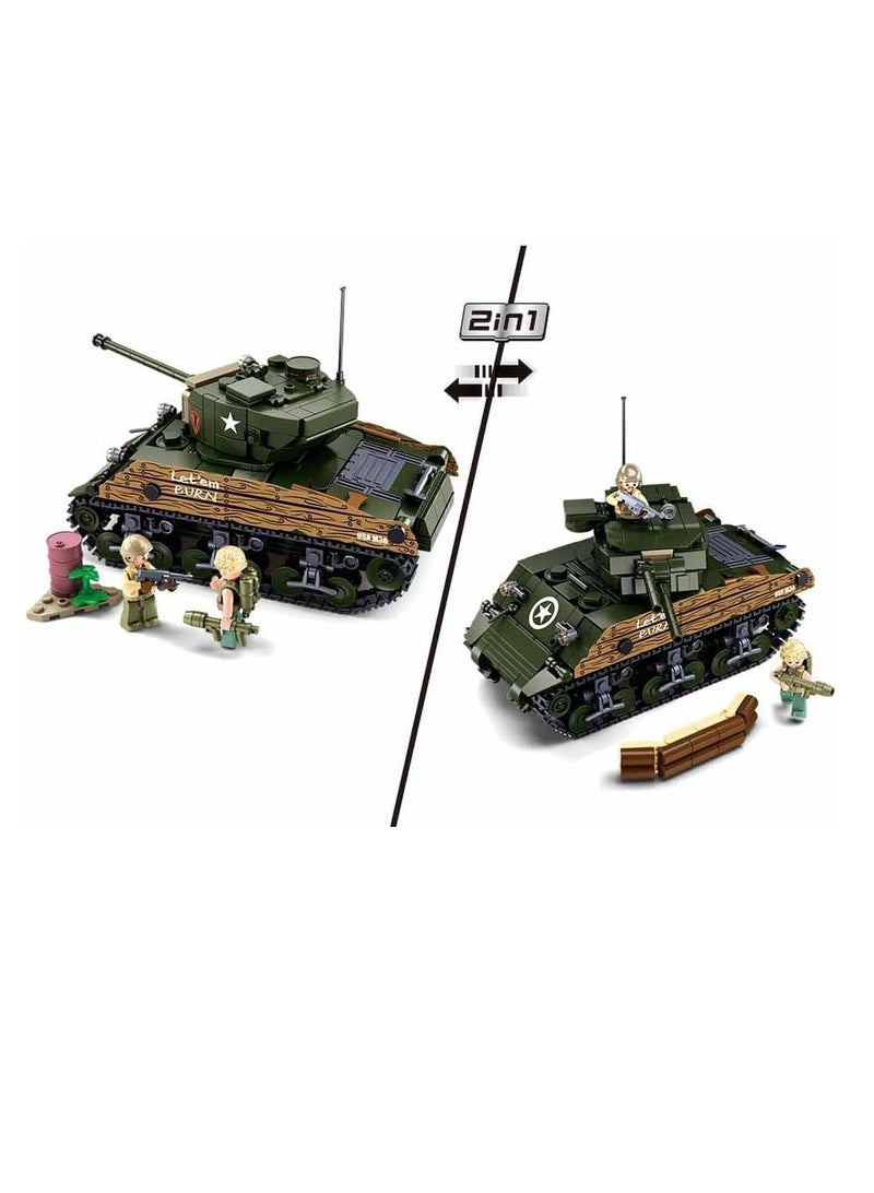 Sluban Sluban - WWII Army Pacific Sherman M4A3 Battle Tank Bricks Set 715 Pieces - M38-B1110 - Image 4
