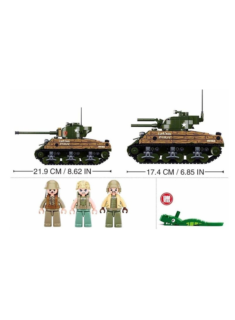 Sluban Sluban - WWII Army Pacific Sherman M4A3 Battle Tank Bricks Set 715 Pieces - M38-B1110 - Image 5