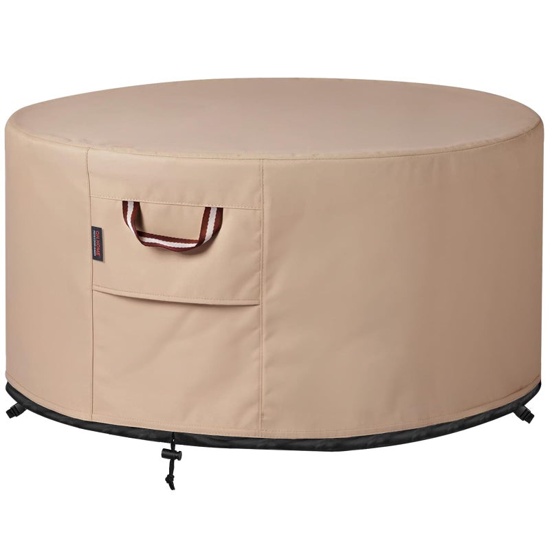 QH.HOME QHHOME Fire Pit Cover Round4548 Inch Heavy Duty 900D Strong TearResistant and UV Resistant and Waterproof and Fading Resistant Material Polyester Firepit Covers Round for Outdoor Fire PitWheat