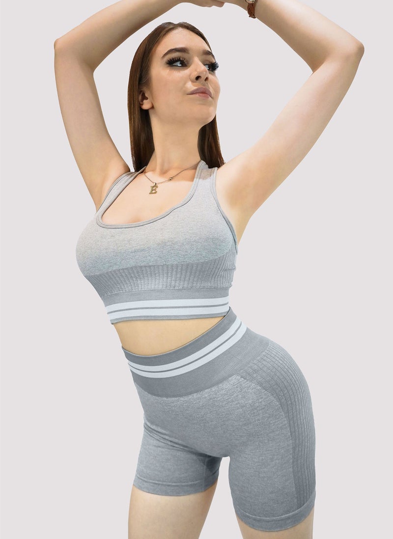 KIDWALA ACTIVE Kidwala 2 Pieces Core Set - High Waisted Shorts with Sports Round neck Bra Shoulder Strap Workout Gym Yoga Sleeveless Outfit for Women (Small, Grey) - Image 1